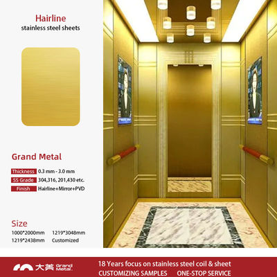 Línea de cabello No.4 Paneles de puertas de ascensor mejorados con 304 316 superficies de acero inoxidable cepillado