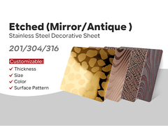 Hojas de acero inoxidable de acabado grabado de tamaño 4x4 4x8 4x10